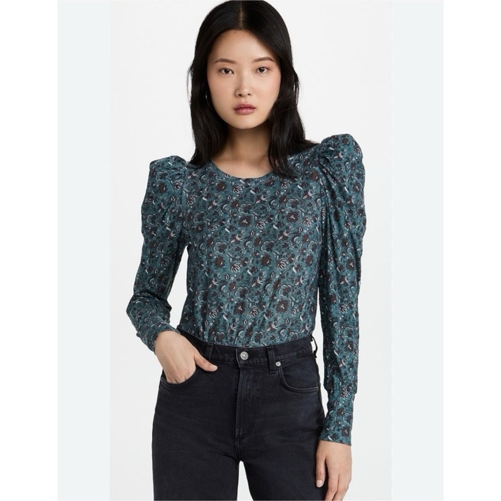 Nation LTD Romy Blue Floral Long Puff Sleeve Top